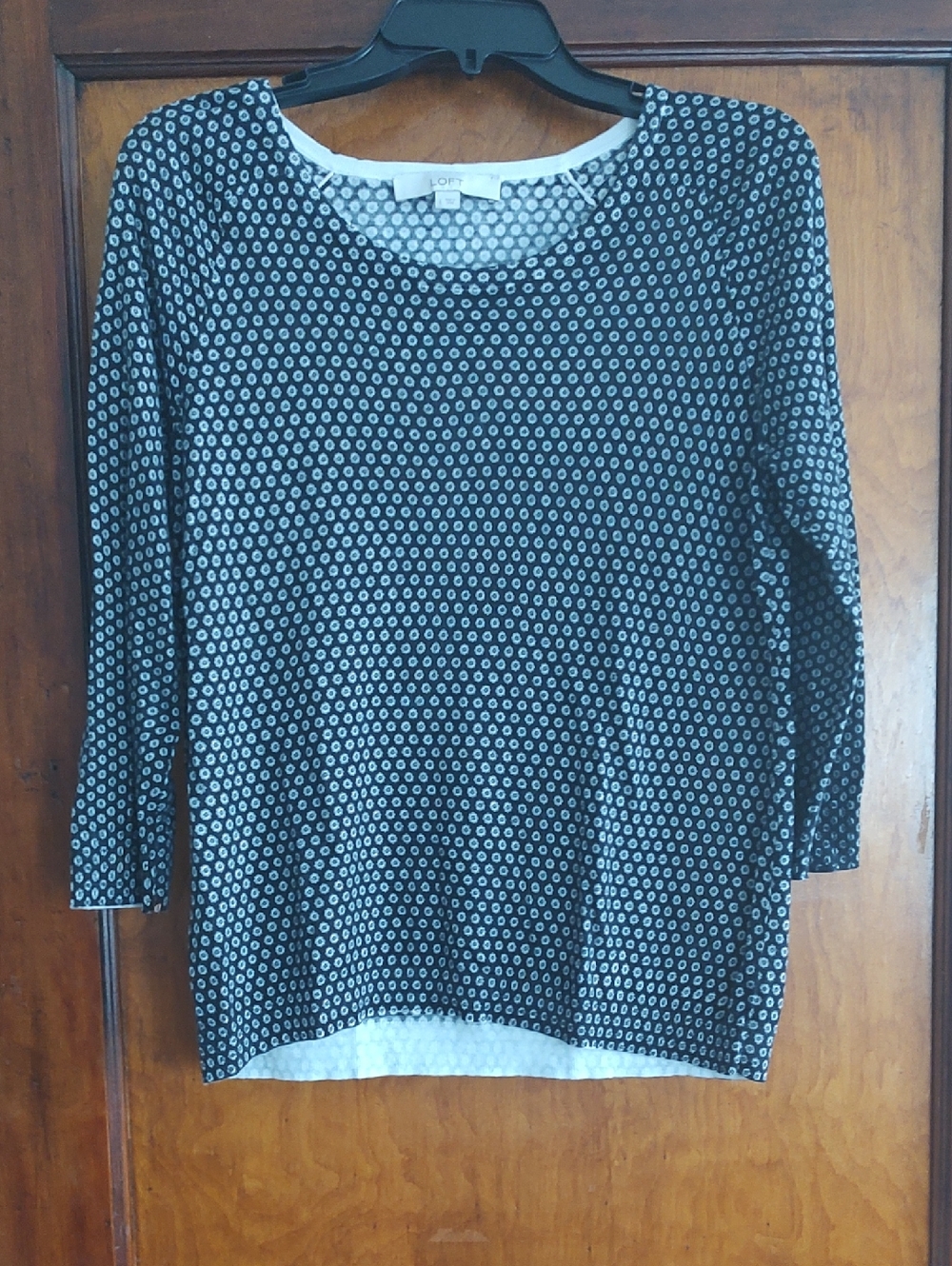 LOFT Black and White Micro Dot Scoop Neck Top
